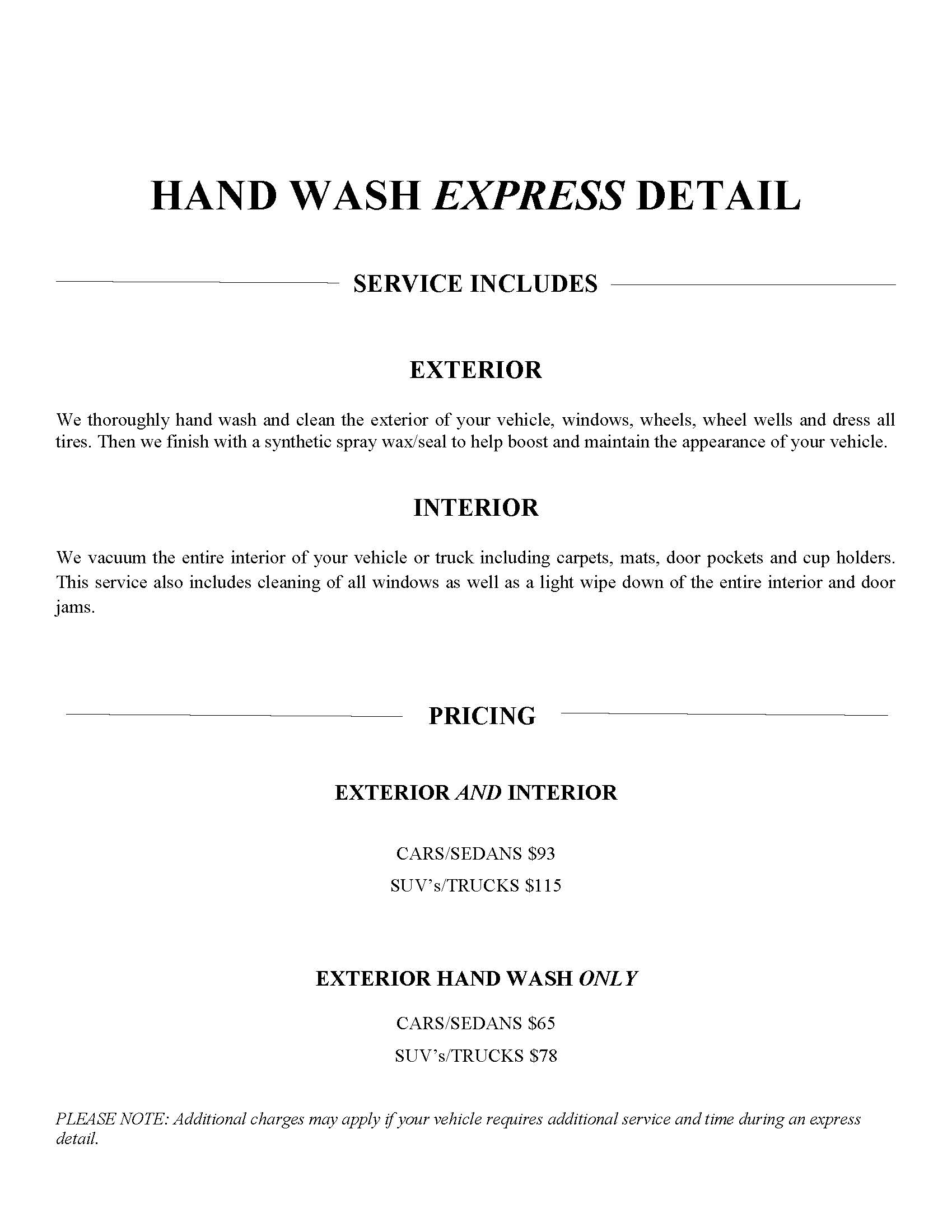 Shedlock Express Service Detail